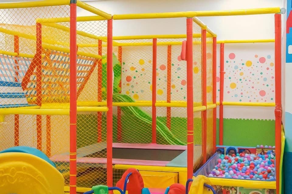 Ball pit and climbing play zone for children